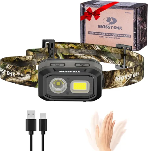 Vista 9 de Mossy Oak - Linterna frontal de 600 lúmenes, doble potencia con sensor de movimiento e imán Dual Power Source, Magnetic Base, Dimmable Design