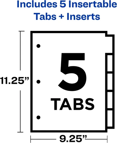 Vista 4 de Avery Big Tab - Separadores de plástico insertables con 2 bolsillos para carpetas de 3 anillas, juego de 5 pestañas, multicolor brillante de dos