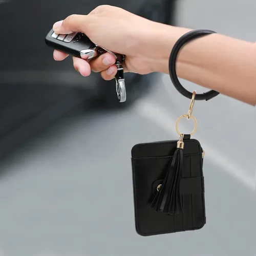 Vista 7 de DYSHAYEN Pulsera de pulsera con llavero y cartera, llavero con borla, tarjetero para mujer