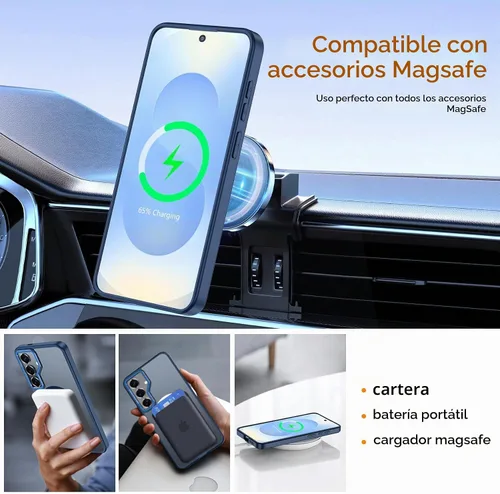 Vista 6 de Funda para Samsung Galaxy S24+ Plus [soporte integrado], compatible con carga inalámbrica MagSafe, [prueba de caídas de grado militar] Funda Azul
