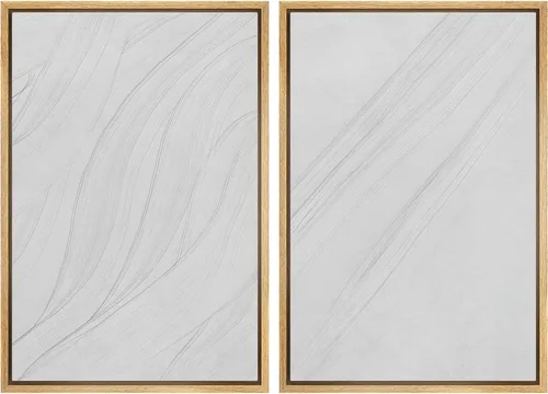 Vista 104 de Ashbrook - Set de arte de pared en lienzo enmarcado, tonos orgánicos de la tierra en beige y marrón con ilustraciones de trazos circulares, arte