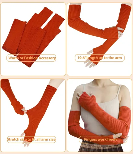 Vista 10 de Guantes cálidos de cachemira de brazo largo para mujer, guantes de invierno acogedores sin dedos, calentadores de brazos suaves, gran regalo
