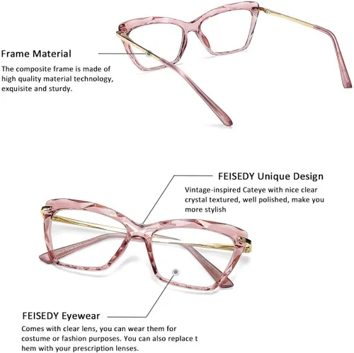 Vista 3 de FEISEDY Lentes de ojo de gato con marco de lentes transparentes para mujer B2440
