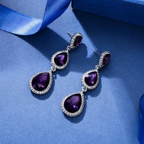 Vista 83 de EleQueen Pendientes de cristal austriaco en tono dorado para mujer, forma de pera de 2.5 pulgadas, color esmeralda