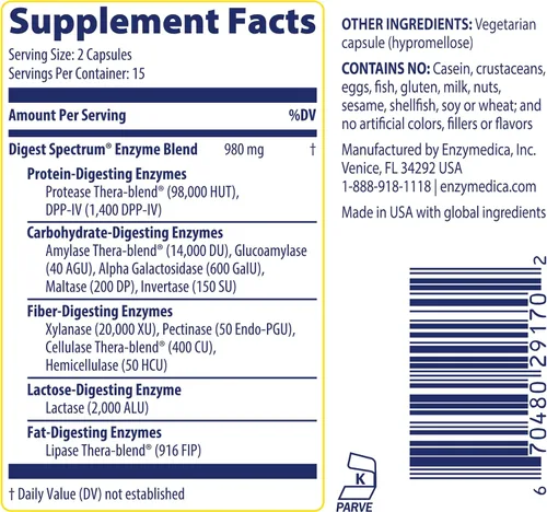 Vista 6 de Enzymedica Digest Spectrum - Suplemento dietético para el alivio digestivo de las intolerancias alimentarias, vegano, sin gluten, sin OMG