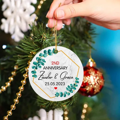 Vista 3 de Recuerdo personalizado para el segundo aniversario del señor y la fecha para pareja, adorno de aniversario de boda, decoración de árbol de Navidad