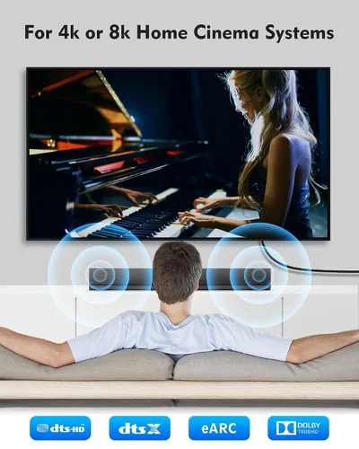 Vista 4 de Silkland Cable HDMI ARC para barra de sonido de 3.3 pies, [e ARC, HDCP 2.2, Ethernet] Cable HDMI de alta velocidad de 18 Gbps, cable HDMI trenzado