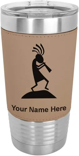 Vista 18 de LaserGram Kokopelli - Vaso aislado al vacío de 20 onzas, grabado personalizado incluido (piel sintética, gris)