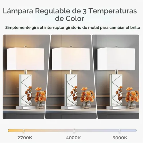 Vista 2 de Hamucd Juego de 2 Lámparas de Mesa de Noche con Espejo de 3 Temperaturas de Color para Sala de Estar, Lámparas de Mesitas de Noche Modernas