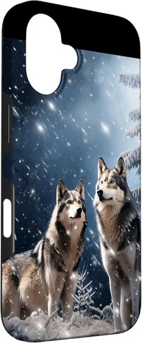 Vista 3 de Wolves Christmas Wolf Snowy Winter Forest Snowflakes Case para iPhone 16