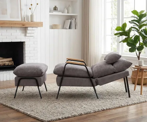 Vista 4 de MCombo Silla reclinable Accent con otomana, sillón de tela moderno, sofá cama tapizado para sala de estar y dormitorio, espacio pequeño 4055