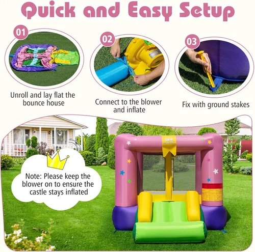 Vista 8 de BOUNTECH Casa inflable de rebote para niños de 3 a 12 años para interiores y exteriores con soplador de 480 W, área de salto, tobogán, juego