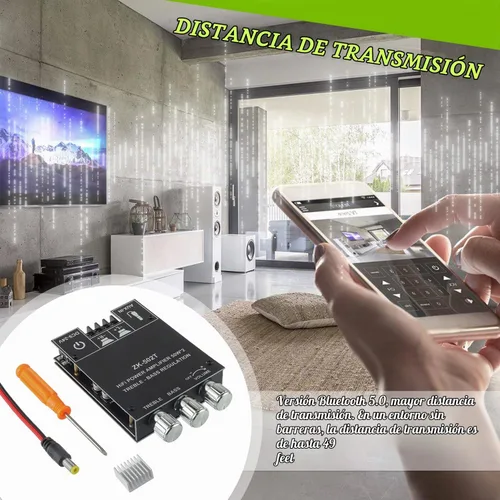 Vista 4 de Placa de amplificador Bluetooth de 50W+50W con control de agudos y graves, chips TPA3116D2, DC 9-24V, entradas BT y AUX, amplificador estéreo de 2.0