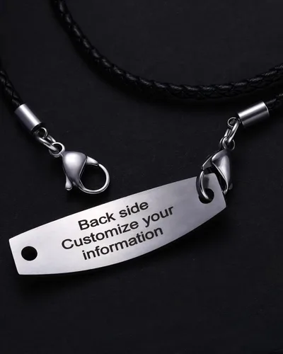 Vista 4 de JF.JEWELRY Pulseras de alerta médica personalizadas personalizadas para mujeres y hombres 3 capas de cuero trenzado negro pulseras médicas
