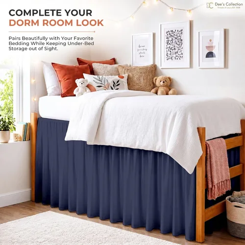 Vista 116 de Dorm Ruffle Twin XL 28" Drop Extra Long BedSkirt, Premium Brushed Microfiber Tailored Drop, Put On Elastic Long Dust Ruffle, Split Corner, Bedroom