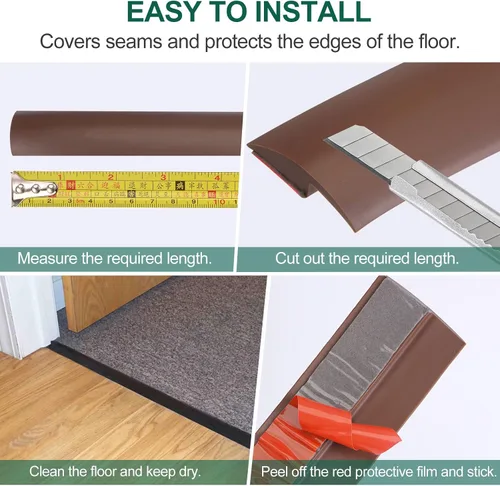 Vista 5 de uxcell Tira de borde de suelo autoadhesiva, tira de transición de alfombra a azulejos, adecuada para bordes laminados de puerta de altura inferior a