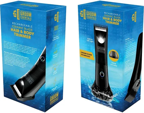 Vista 8 de Groom Essentials - Cortadora de pelo recargable, afeitadora de pelo corporal con cuchillas de cerámica, guía de corte ajustable de 3 ajustes
