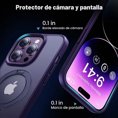 Vista 4 de CASEKOO- Funda para iPhone 14 Pro Max, c/soporte magnético invisible [protecc. militar contra caídas] [compatible c/MagSafe], a prueba de impactos