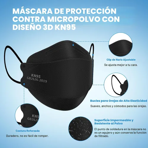 Vista 4 de Mascarillas KN95 para adultos, paquete de 50 unidades, mascarillas desechables negras de 5 capas contra humo y polvo PM 2.5, eficiencia