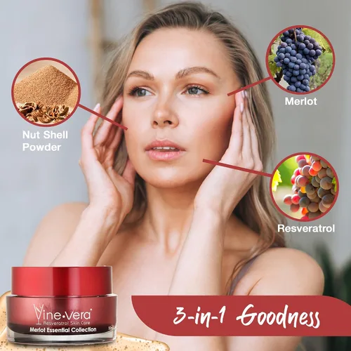 Vista 6 de Vine Vera Merlot Gel peeling facial – Exfoliante facial y corporal – Gel exfoliante para piel seca, sensible y madura – Peel facial con resveratrol