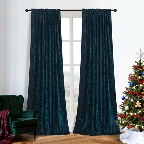 Vista 19 de Cortinas de Terciopelo Chartreuse Aplastado de Lujo Juego de 2 Paneles - 84 pulgadas de Largo para Oscurecer la Habitación Cortinas de Terciopelo