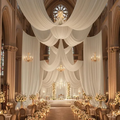 Vista 8 de Cortina de techo beige de 20 x 40 pies para bodas, 4 paneles sin arrugas, 40 pies de largo, cortinas drapeadas para bodas, cumpleaños y fiestas