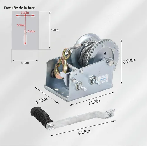 Vista 8 de Cabrestante de mano para remolque, cabrestante de 2500 libras, gancho resistente con cable de acero de 33 pies, trinquete bidireccional, cabrestante