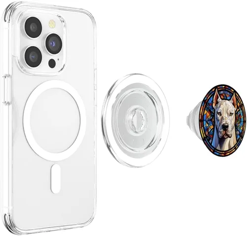 Vista 4 de Dogo Argentino Dog Stained Glass Leadlight Artistic Design PopSockets MagSafe PopGrip for iPhone