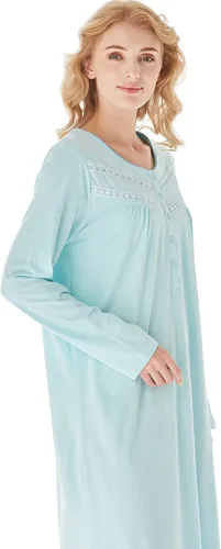 Vista 7 de Keyocean Elegantes camisones para mujer, suaves, 100% algodón, cómodos, ligeros, de manga larga, vestidos de casa para mujeres mayores