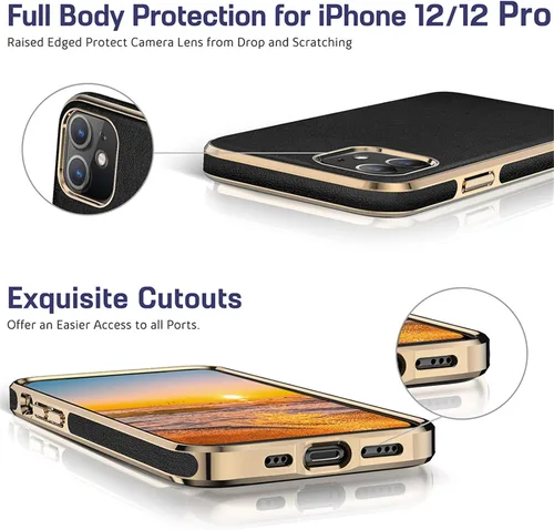 Vista 3 de LOHASIC Funda para iPhone 12 y iPhone 12 Pro - Fundas para teléfono i Phone 12 con borde cromado delgado, fundas de cuero de diseño suave, funda