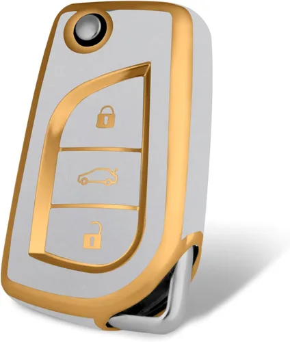 Vista 26 de Compatible con funda para llavero Toyota con patrón dorado, TPU suave, protección de 360 grados, para llave inteligente Fortuner Tundra Camry RAV4