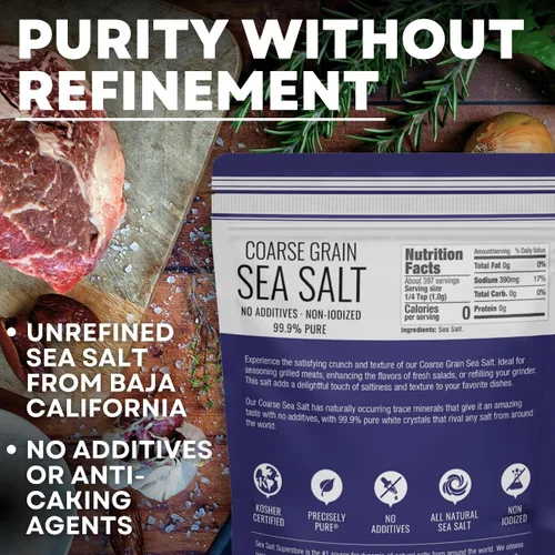 Vista 2 de Sea Salt Superstore Sal marina gruesa para recambio de molinillo, grano grueso kosher, sal baja sin refinar no yodada para cocinar, rica