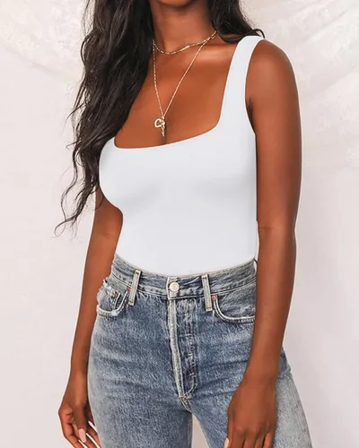 Vista 2 de Allchic Body de cuello redondo para mujer, camiseta sin mangas con espalda cruzada
