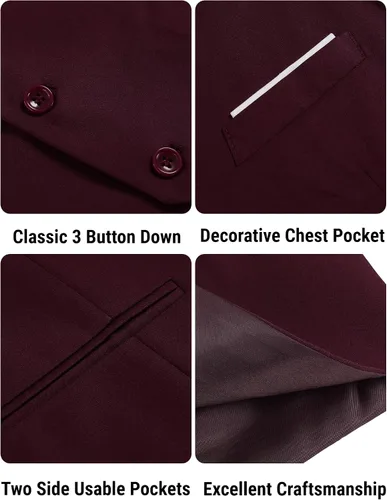 Vista 5 de COOFANDY - Chalecos de traje casuales con cuello en V, sin mangas, entallados, para hombre
