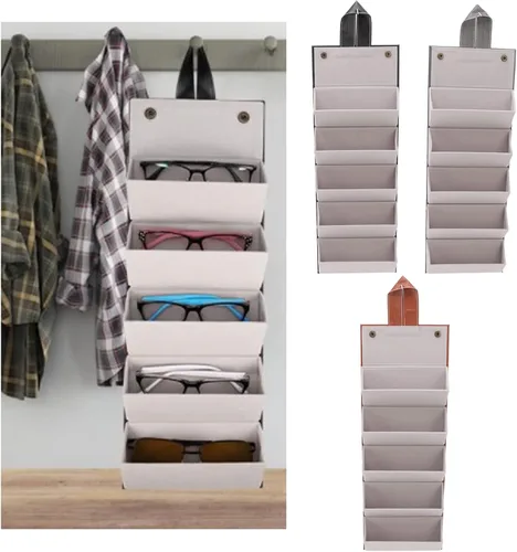 Vista 4 de TOPINCN Estuche organizador de gafas de sol para hombres y mujeres, 5 ranuras, soporte de lentes de almacenamiento de piel sintética para gafas