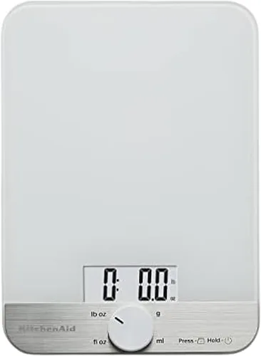 Vista 7 de KitchenAid KQ908 - Báscula digital para cocina y alimentos con superficie de vidrio, capacidad de 11 libras, color negro