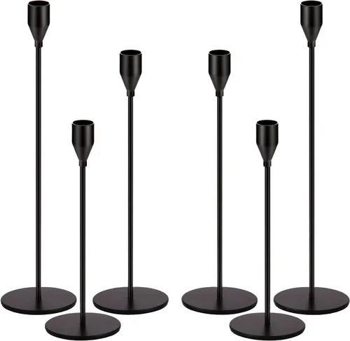 Vista 15 de Juego de 3 portavelas cónicos plateados para decoración de citas, festivales, bodas, fiestas, comedores o aniversarios, se ajustan a velas de pilar