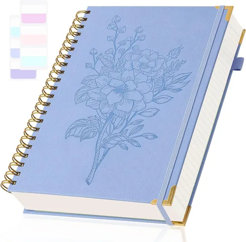 Vista 10 de Cuadernos de diario A5, cuaderno de espiral de tapa dura, cuaderno de cuero para mujeres y niñas, cuaderno de rayas universitarias con páginas