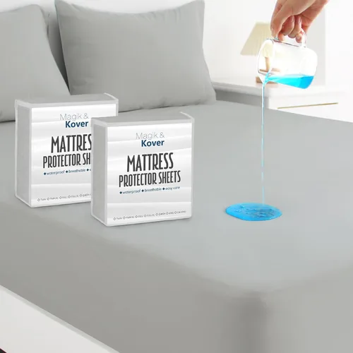 Vista 8 de Paquete de 2 fundas protectoras de colchón tamaño individual, sábana bajera impermeable para cama individual Negro