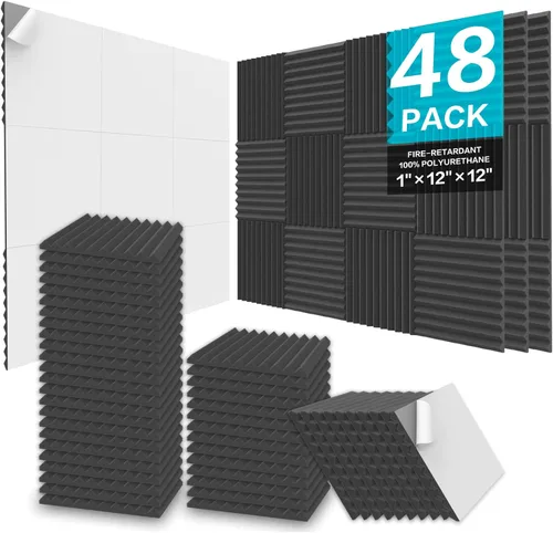 Vista 9 de JBER Paquete de 12 paneles de espuma acústica, paneles de espuma con aislamiento de sonido de 1 x 12 x 12 pulgadas para paredes, cuñas