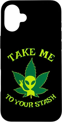 Vista 22 de iPhone 16 Alien Weed Leaf Stoner 420 Stash Fiction Pot Lovers Design Case