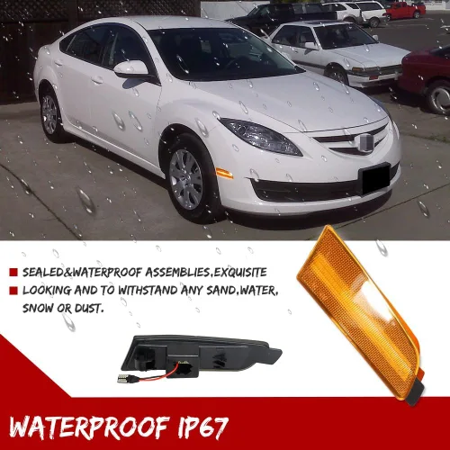 Vista 4 de Luz LED Ámbar Lente Ámbar Marca Lateral de Parachoques Delantero Lámpara de Guardabarros Compatible con Mazda 6 2009 2010 2011 2012 2013