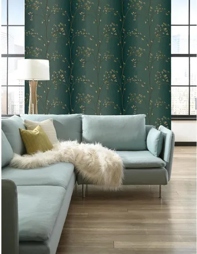 Vista 3 de York Wallcoverings Blossoms - Papel pintado extraíble prepegado, verde azulado/bronce Azul .112