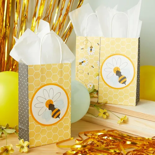 Vista 2 de BLUE PANDA Bumble Bee - Bolsas de regalo de papel para fiesta, 5.3 x 9 x 3.1 pulgadas, paquete de 24, color amarillo, bolsas de regalo con asas