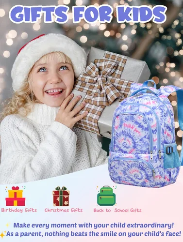 Vista 4 de BLUEFAIRY Mochilas infantiles para niñas y niños, regalos de regreso a la escuela para niños, primaria, primaria, escuela secundaria, Violeta claro