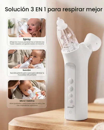 Vista 2 de GROWNSY SniffEase Spa - Aspirador nasal 3 en 1 para bebé, aerosol, succión y niebla, potente succión eléctrica de nariz de grado hospitalario