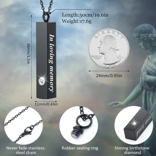 Vista 2 de Collar de urna para cenizas para hombres y mujeres, joyería de cremación para cenizas de acero inoxidable, pequeño colgante de recuerdo para cenizas