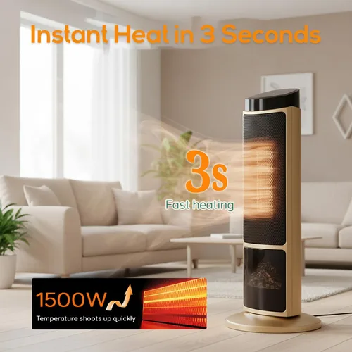 Vista 5 de Calentador de espacio de 23 pulgadas, calentadores portátiles de 1500 W para uso en interiores y exteriores, calentamiento rápido con oscilación