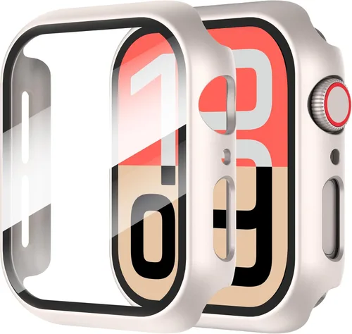 Vista 13 de Diruite Juego de 2 fundas para Apple Watch Series 3/2/1 de 38mm, protector de pantalla de vidrio templado ultradelgado de todo alrededor para iWatch