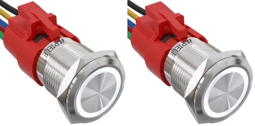 Vista 15 de APIELE Interruptor de botón de bloqueo de 0.748 in, 12 V CC, anillo de halo de ojo de ángel LED de 0.74 pulgadas, 1NO1NC SPDT con enchufe de cable